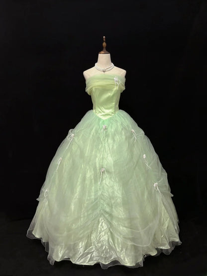 Beautiful Ball Gown Strapless Sage Green Tulle Long With Ruffled Quince Dress inspo Quinceanera Dresses Sweet 15 16 Outfits RB7827