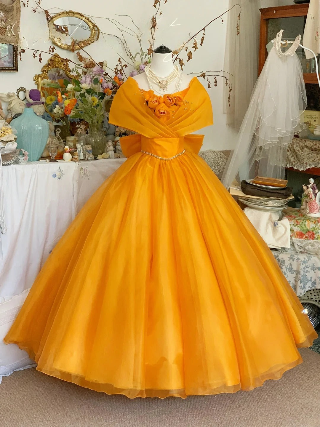 Ball Gown Orange Yellow With Floral Sweet 16 Dress Sweet Sixteen Princess Dress RB9406