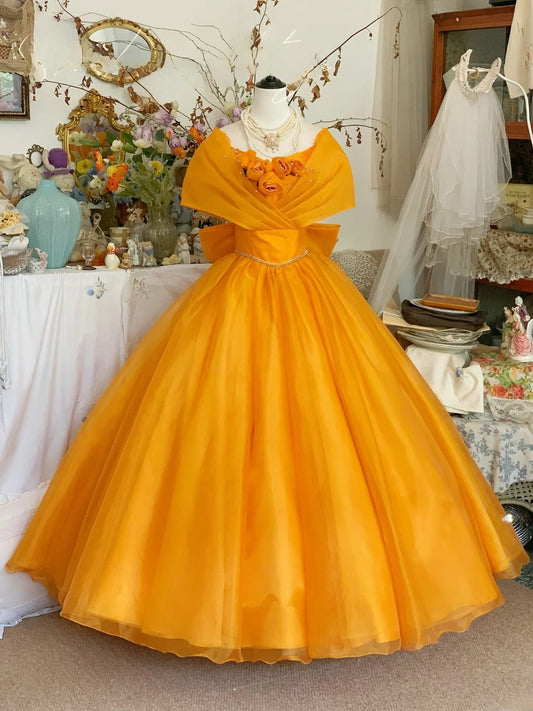 Ball Gown Orange Yellow With Floral Sweet 16 Dress Sweet Sixteen Princess Dress RB9406