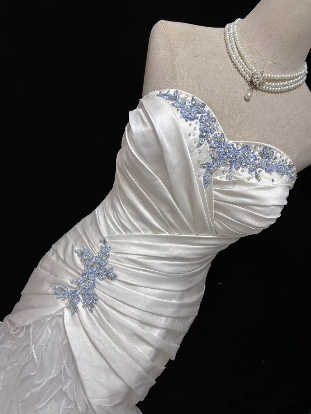 Vintage 90s Mermaid Sweertheart White Satin With Tiered Ruffled Long Prom Dresses Formal Outfit Evening Night Dress RB7828