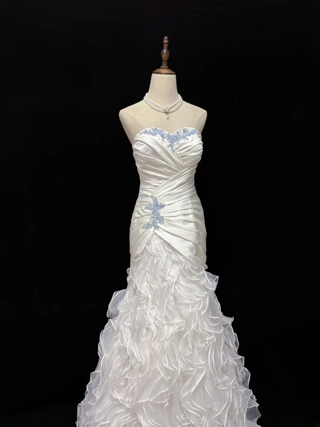 Vintage 90s Mermaid Sweertheart White Satin With Tiered Ruffled Long Prom Dresses Formal Outfit Evening Night Dress RB7828