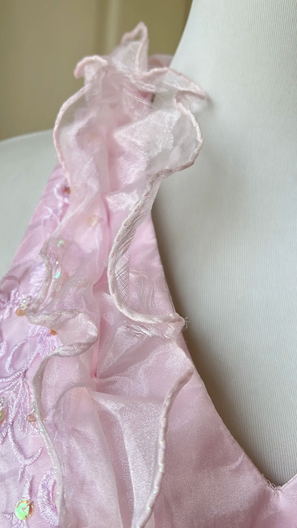 Sweet 15 Quinceanera Dresses Ball Gown Halter Pink With Lace Long 16th Birthday Dress RC0697