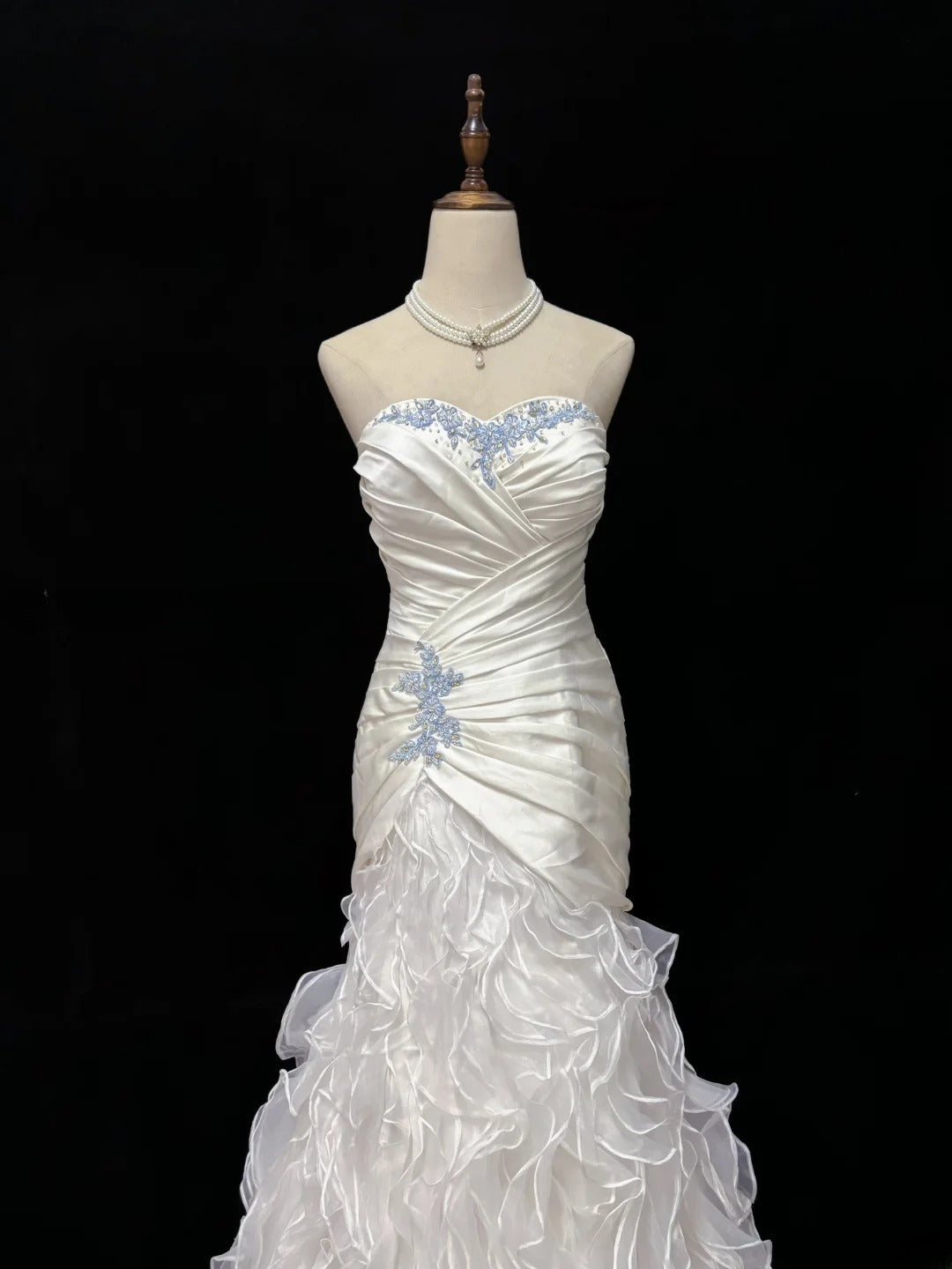 Vintage 90s Mermaid Sweertheart White Satin With Tiered Ruffled Long Prom Dresses Formal Outfit Evening Night Dress RB7828