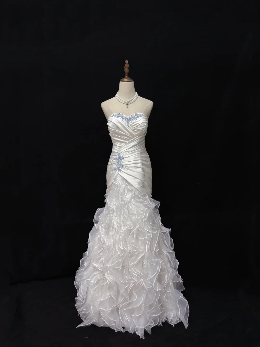 Vintage 90s Mermaid Sweertheart White Satin With Tiered Ruffled Long Prom Dresses Formal Outfit Evening Night Dress RB7828