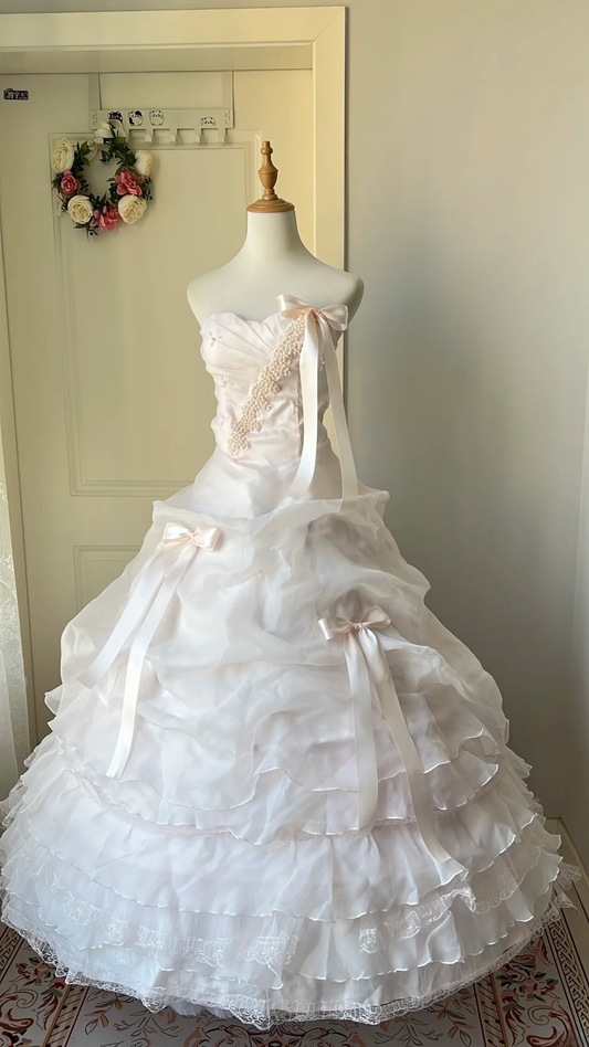 Cute Sweet 16 Dress Long Strapless Light Pink With Tiered Layers Ball Gown Sweet Sixteen Party Birthday Dresses RC0699