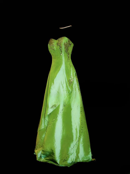 Vintage 2000s Prom Dresses Ball Gown Sweetheart Green Satin With Crystals Long Party Gown Formal Outfits RB6196