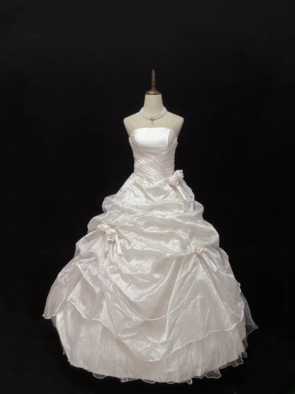 Beautiful Ball Gown Strapless Light Pearl Pink Long With Ruffled Flowers Quince Dress inspo Quinceanera Dresses Sweet 15 16 Outfits RB7830