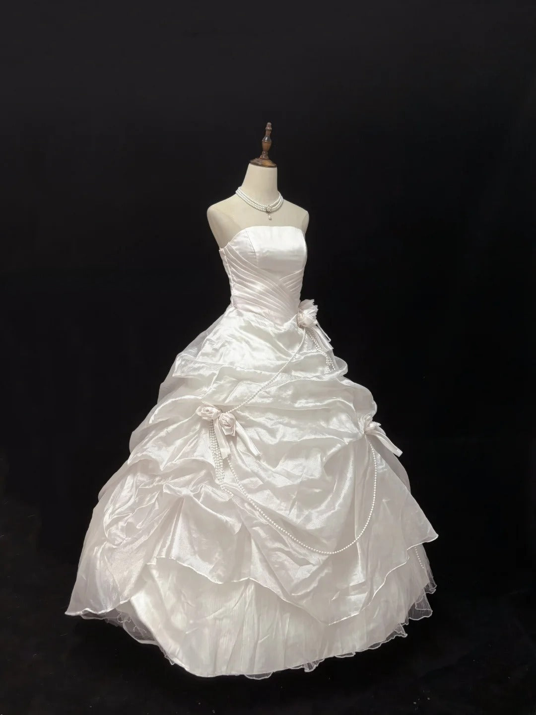 Beautiful Ball Gown Strapless Light Pearl Pink Long With Ruffled Flowers Quince Dress inspo Quinceanera Dresses Sweet 15 16 Outfits RB7830
