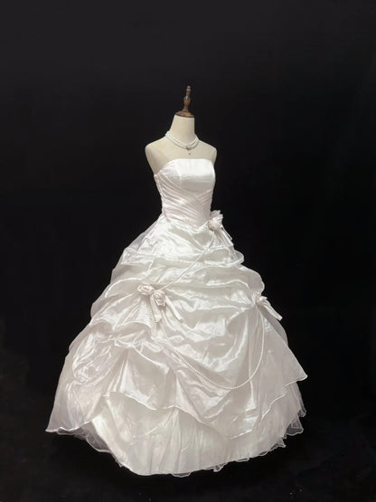 Beautiful Ball Gown Strapless Light Pearl Pink Long With Ruffled Flowers Quince Dress inspo Quinceanera Dresses Sweet 15 16 Outfits RB7830