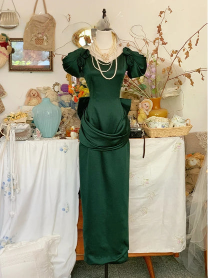 Prom Dress Elegant Sheath V Neck Dark Green With Flowers Formal Evening Gown for Graduation Party RB9407