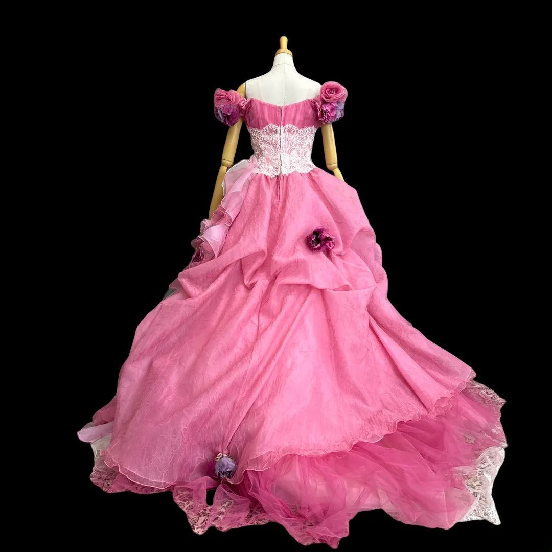 Pretty Ball Gown Pink Off The Shoulder Quinceanera Dresses Floral For Sweet 15 Anos Celebration Birthday Formal Gown RB8805
