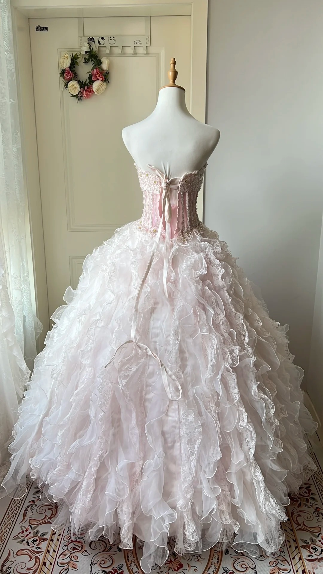 Cute Sweet 16 Dress Long Sweetheart Light Pink With Tiered Layers Lace Ball Gown Sweet Sixteen Birthday Dresses RC0700