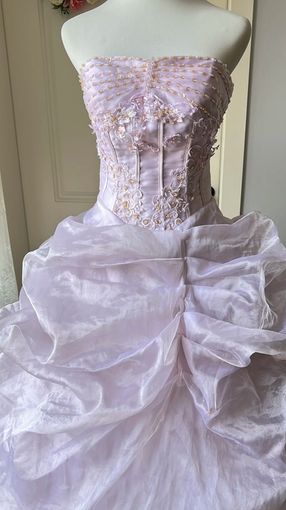 Cute Sweet 16 Dress Long Strapless Lilac With Tiered Layers Ball Gown Sweet Sixteen Birthday Dresses RC0701