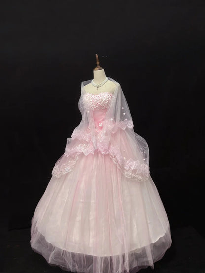 Fairytale Ball Gown Sweethart Tulle Long With Ruffled Quince Dress inspo Quinceanera Dresses Sweet 15 16 Outfits RB7832