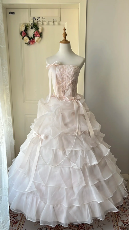 Cute Sweet 16 Dress Long Strapless Blush Pink With Tiered Layers Ball Gown Sweet Sixteen Birthday Dresses RC0702