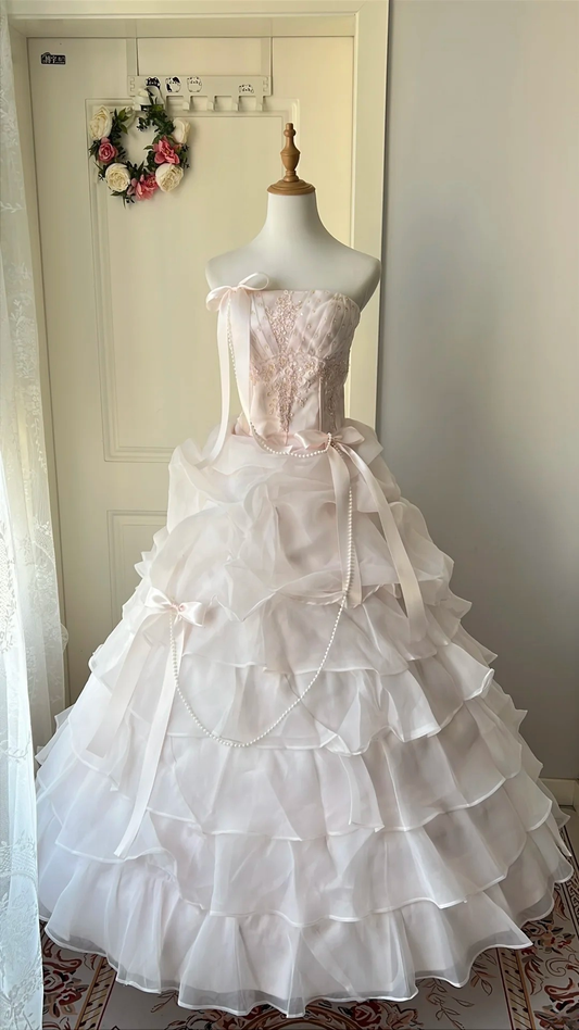 Cute Sweet 16 Dress Long Strapless Blush Pink With Tiered Layers Ball Gown Sweet Sixteen Birthday Dresses RC0702