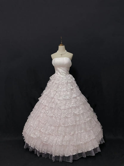 Fairytale Ball Gown Strapless Tulle Long With Ruffled Tiered Quince Dress inspo Quinceanera Dresses Sweet 15 16 Outfits RB7833