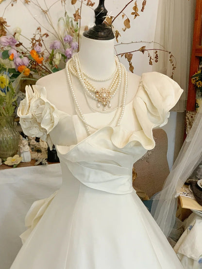 Elegant Wedding Dress Classic White Ball Gown One Shoulder With Ruffled Bridal Gown for Big Day RB9409