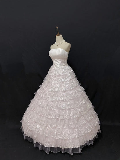 Fairytale Ball Gown Strapless Tulle Long With Ruffled Tiered Quince Dress inspo Quinceanera Dresses Sweet 15 16 Outfits RB7833
