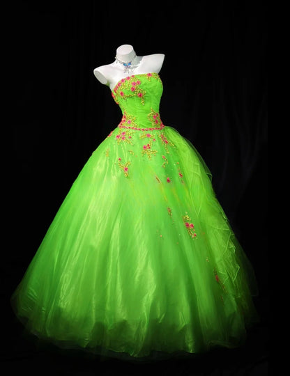 Charming Prom Dresses Ball Gown Strapless Green Tulle With Beading Night Evening Formal Outfits RB6199