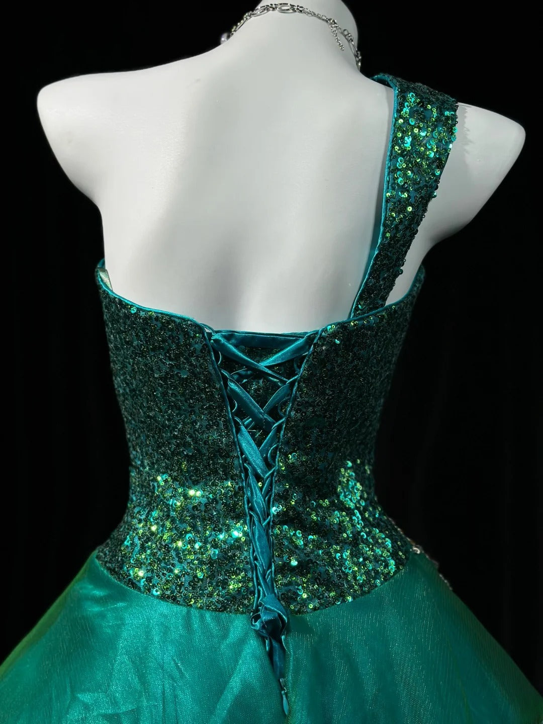 Charming Prom Dresses Ball Gown One Shoulder Dark Green Tulle With Beading Night Evening Formal Outfits RB6200