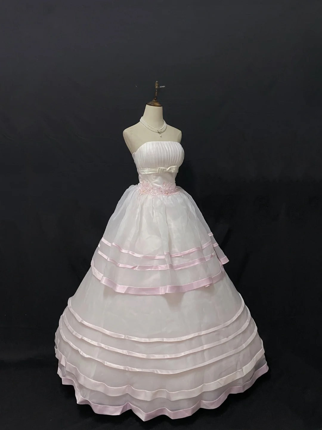 Fairytale Ball Gown Strapless Tulle Long Light Pink With Lace Quince Dress inspo Quinceanera Dresses Sweet 15 16 Outfits RB7836
