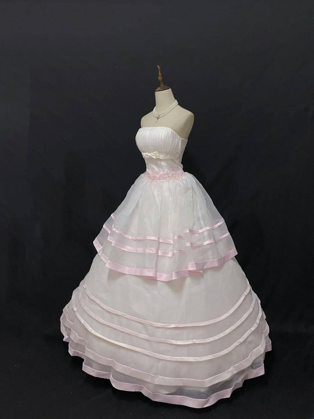 Fairytale Ball Gown Strapless Tulle Long Light Pink With Lace Quince Dress inspo Quinceanera Dresses Sweet 15 16 Outfits RB7836