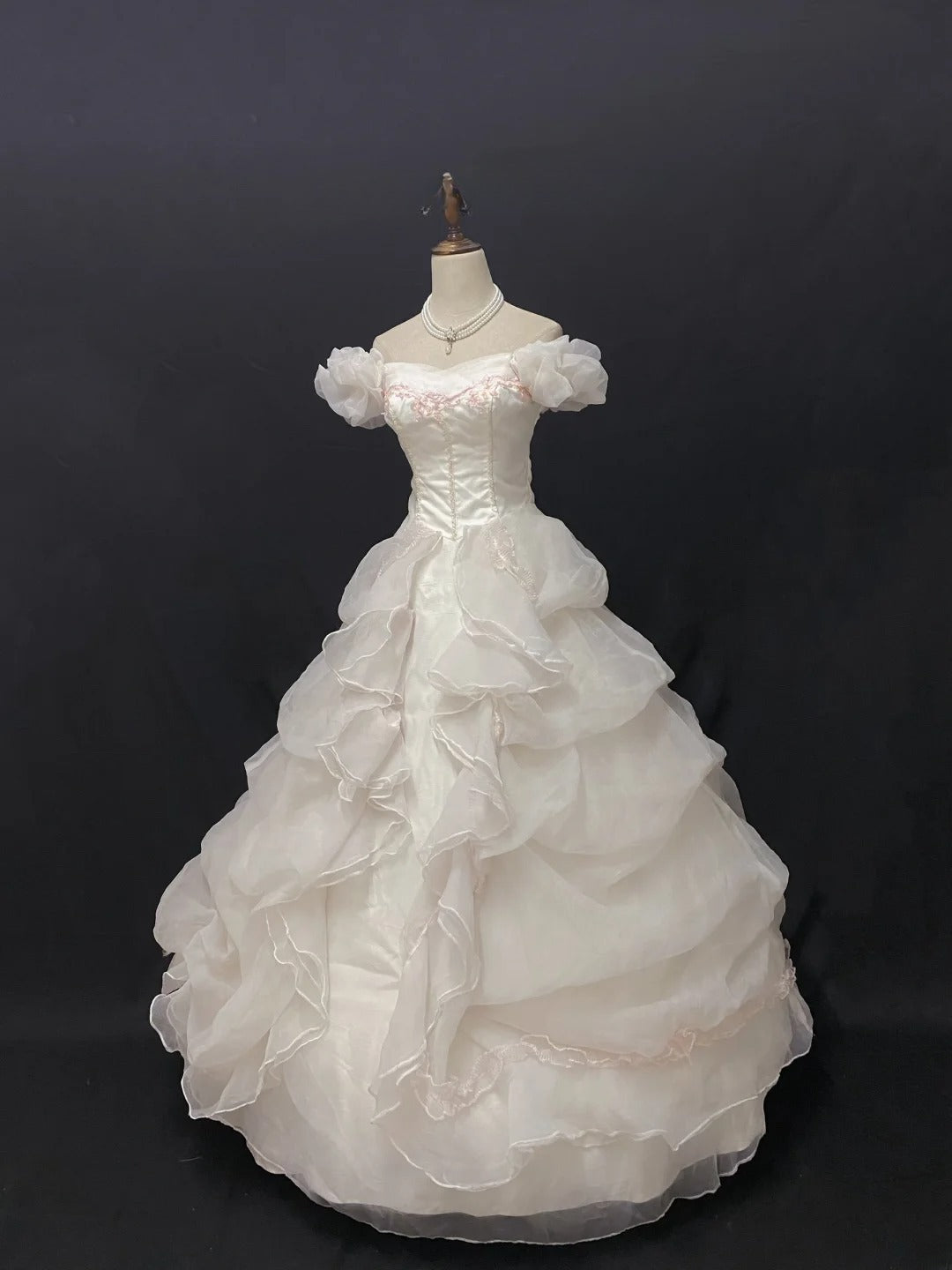 Fairytale Ball Gown Off The Shoulder Tulle Long With Pink Lace Quince Dress inspo Quinceanera Dresses Sweet 15 16 Outfits RB7837