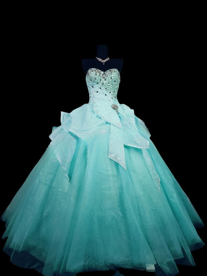 Cute Ball Gown Sweetheart Tulle Blue Long Quinceañera Dress Moda 2000 15 Quinceanera Dresses Ideas Sweet 16 Outfits RB7140