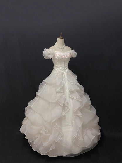 Fairytale Ball Gown Off The Shoulder Tulle Long With Pink Lace Quince Dress inspo Quinceanera Dresses Sweet 15 16 Outfits RB7837
