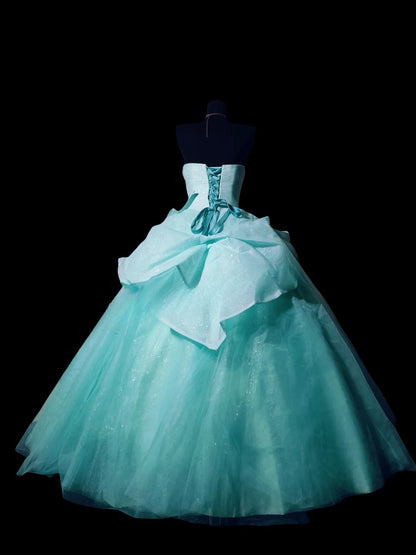 Cute Ball Gown Sweetheart Tulle Blue Long Quinceañera Dress Moda 2000 15 Quinceanera Dresses Ideas Sweet 16 Outfits RB7140