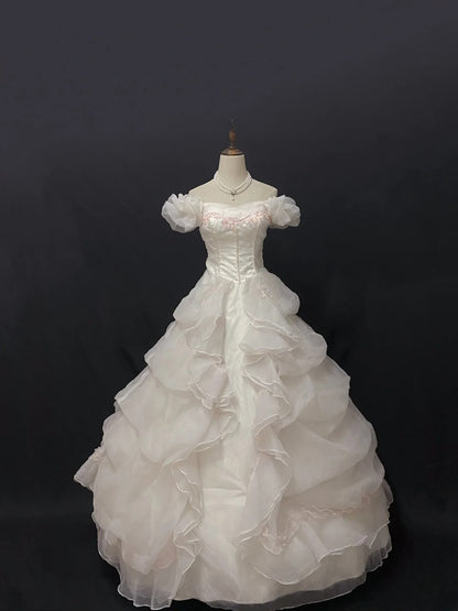 Fairytale Ball Gown Off The Shoulder Tulle Long With Pink Lace Quince Dress inspo Quinceanera Dresses Sweet 15 16 Outfits RB7837