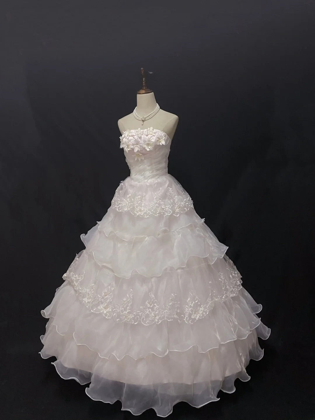 Fairytale Ball Gown Strapless Light Pink Tulle Long With Lace Quince Dress inspo Quinceanera Dresses Sweet 15 16 Outfits RB7838