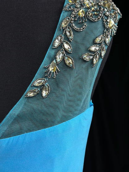 Modest Prom Dresses Mermaid Scoop Blue Chiffon 1950s Retro Classy Party Formal Outfits RB6205