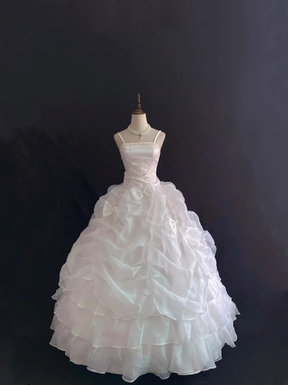 Fairytale Ball Gown Spaghetti Straps Light Pink Long With Ruffled Quince Dress inspo Quinceanera Dresses Sweet 15 16 Outfits RB7840