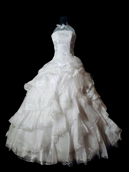 Vintage Ball Gown Halter Tulle 2000s With Tiered Lace Long Autumn Winter Bridal Dress Wedding Dresses RB8801