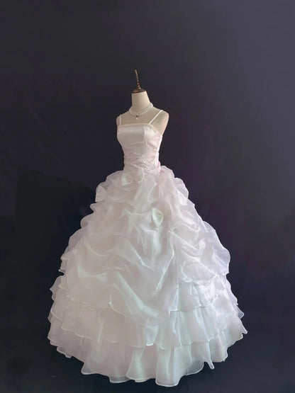 Fairytale Ball Gown Spaghetti Straps Light Pink Long With Ruffled Quince Dress inspo Quinceanera Dresses Sweet 15 16 Outfits RB7840