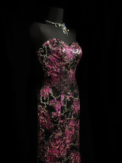 Modest Prom Dresses Mermaid Sweetheart Pink Sequined 1950s Retro Classy Party Formal Outfits RB6206