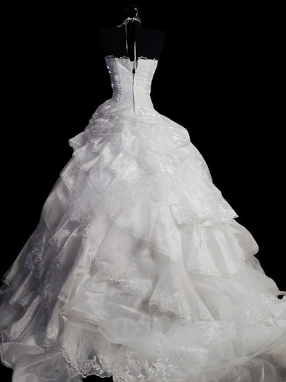 Vintage Ball Gown Halter Tulle 2000s With Tiered Lace Long Autumn Winter Bridal Dress Wedding Dresses RB8801