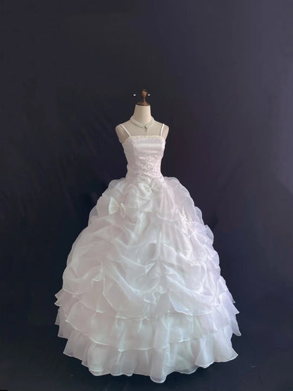 Fairytale Ball Gown Spaghetti Straps Light Pink Long With Ruffled Quince Dress inspo Quinceanera Dresses Sweet 15 16 Outfits RB7840