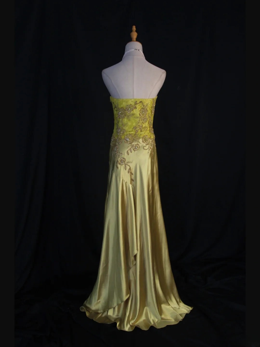 Retro 60er Jahre Meerjungfrauen-Abendkleid aus gelbem Chiffon mit Spitze und Perlen, langes Kleid, Inspiration für den 22. Geburtstag, formelles Abendkleid AS386