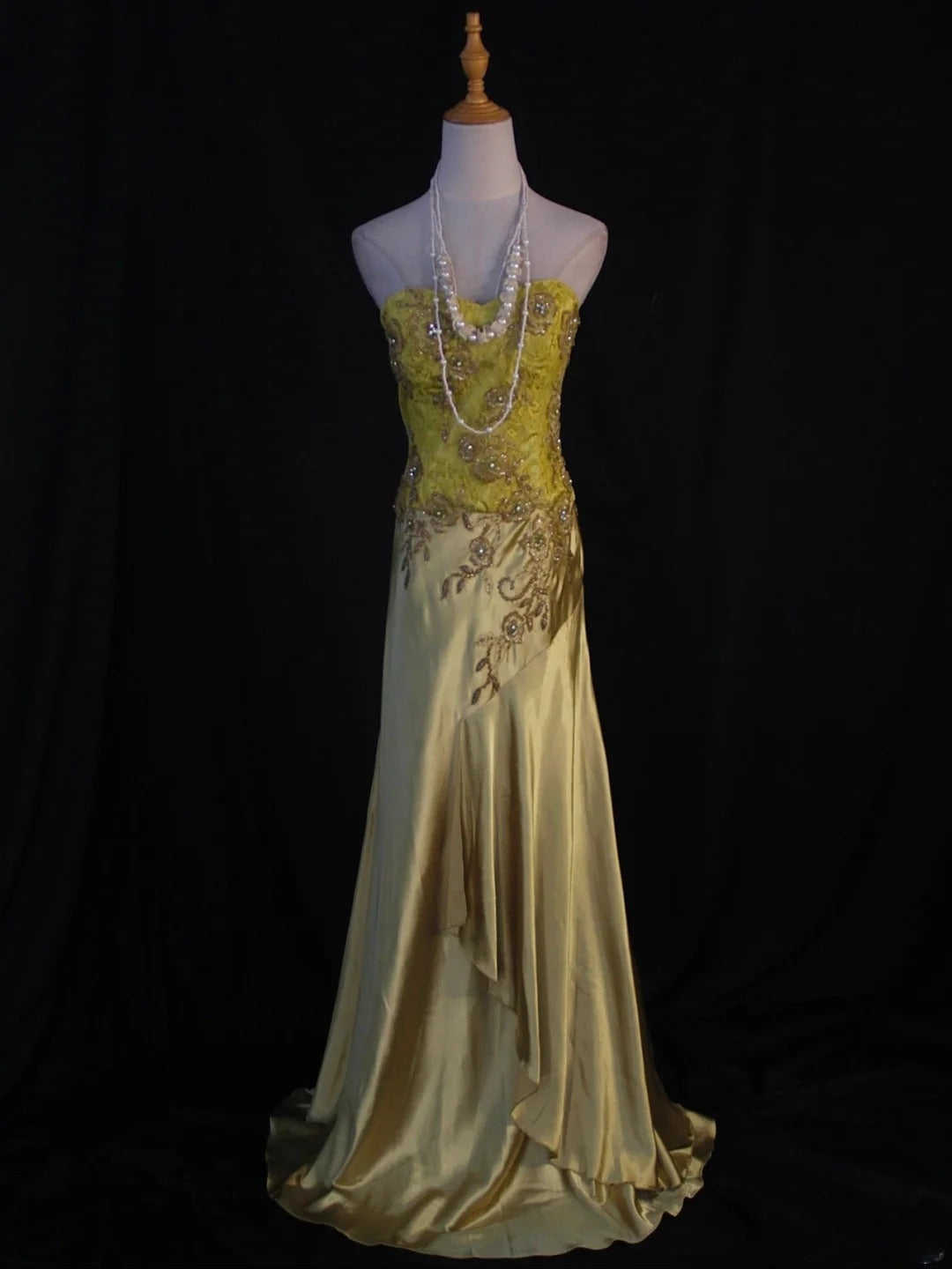 Retro 60er Jahre Meerjungfrauen-Abendkleid aus gelbem Chiffon mit Spitze und Perlen, langes Kleid, Inspiration für den 22. Geburtstag, formelles Abendkleid AS386