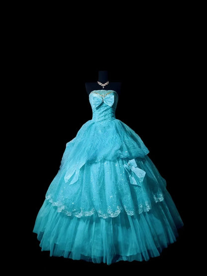 Cute Ball Gown Strapless Blue Long Quinceañera Dress Moda 2000 15 Quinceanera Dresses Ideas Sweet 16 Outfits RB7139