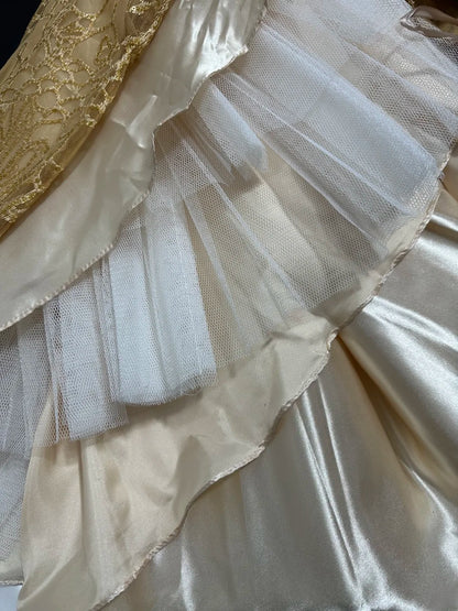 Vintage 2000s Prom Dresses A line Off The Shoulder Gold Lace With Zipper Back Long Party Formal Outfits RB6207