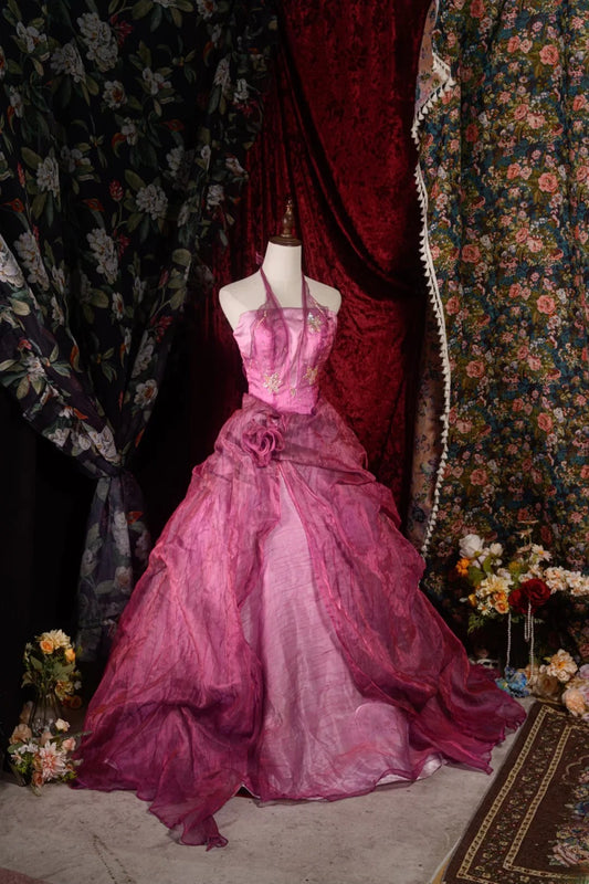 Beautiful Ball Gown Halter Fuchsia Sweet 15 Quinceanera Dresses Formal Birthday Party Gown RB8588