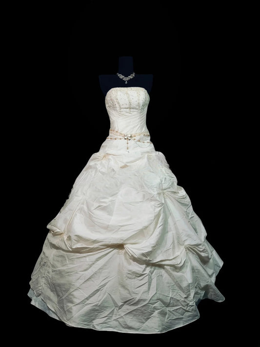 Vintage Ballkleid trägerlos Taft 2000er mit Perlenbesatz lang Herbst Winter Brautkleid Hochzeitskleider RB8802