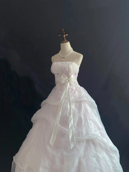 Fairytale Ball Gown Strapless Light Pink Long With Appliqued Quince Dress inspo Quinceanera Dresses Sweet 15 16 Outfits RB7842