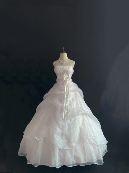 Fairytale Ball Gown Strapless Light Pink Long With Appliqued Quince Dress inspo Quinceanera Dresses Sweet 15 16 Outfits RB7842