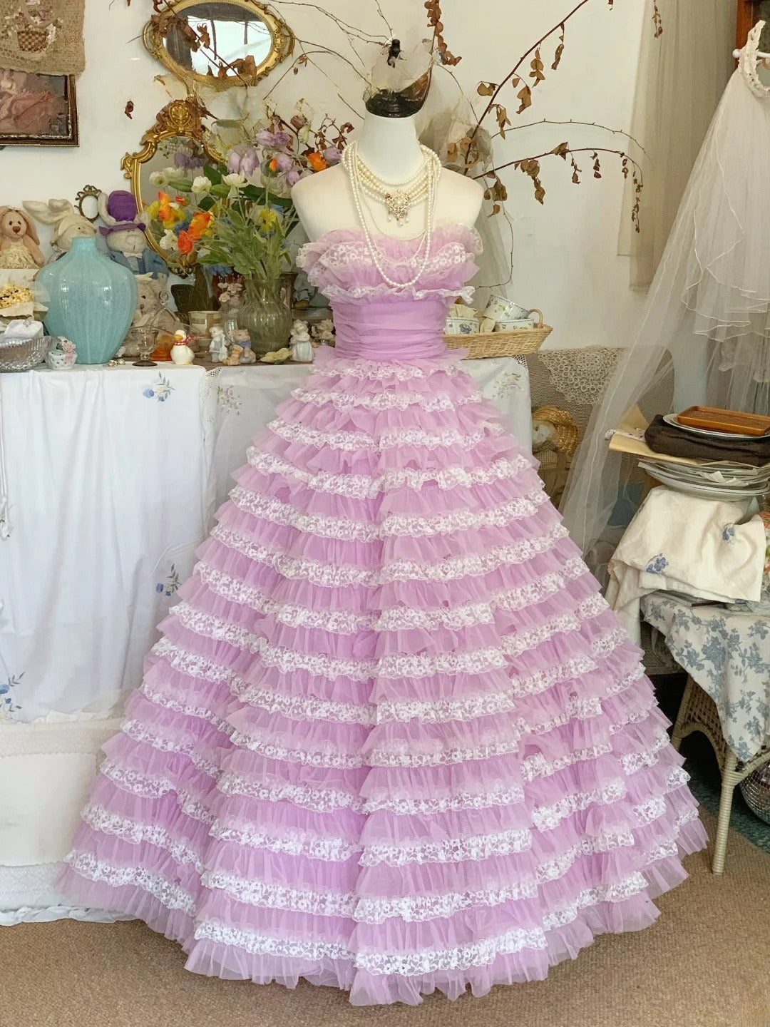 Sweetheart Lilac Sweet 16 Dress Tulle Ballgown Sweet Sixteen Dress With Tiered RB9411