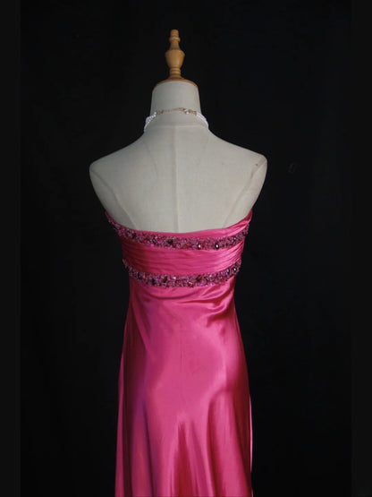 Retro-Abendkleid im Stil der 1950er Jahre: A-Linie, herzförmiger Ausschnitt, pinkfarben mit Perlen, langes Kleid, Inspiration für den 21. Geburtstag, formelles Abendkleid AS389